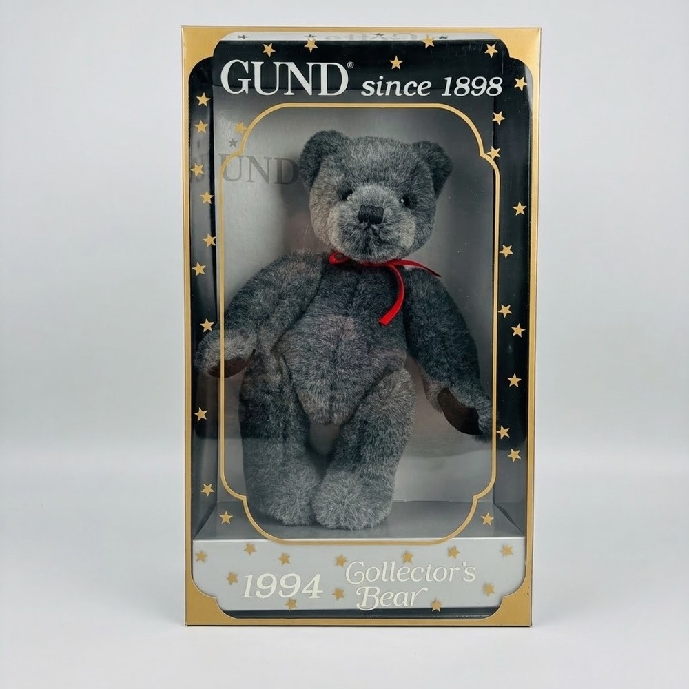 Gund 1994 Collector's Bear Vintage Charcoal Grey Plush with Original Box 8"